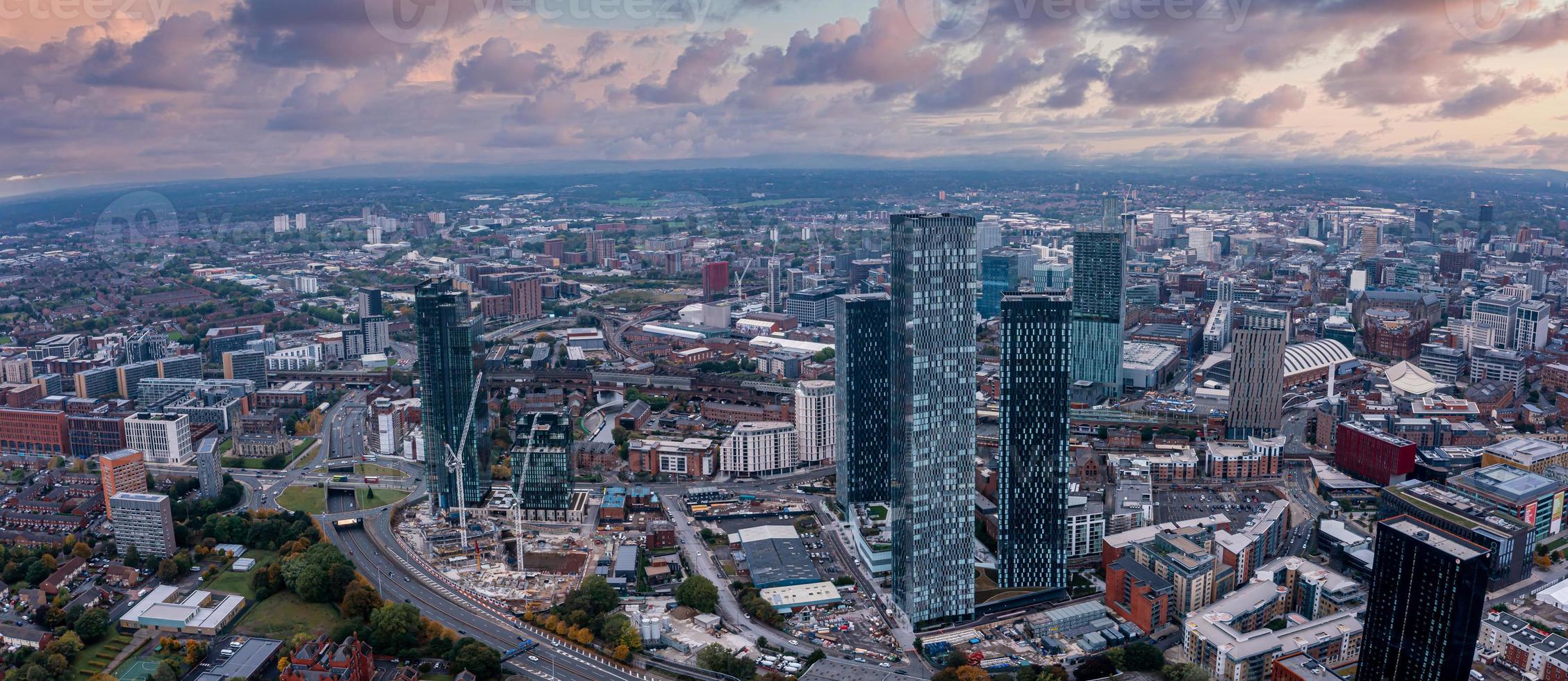 Aerial view of Manchester city in UK photo