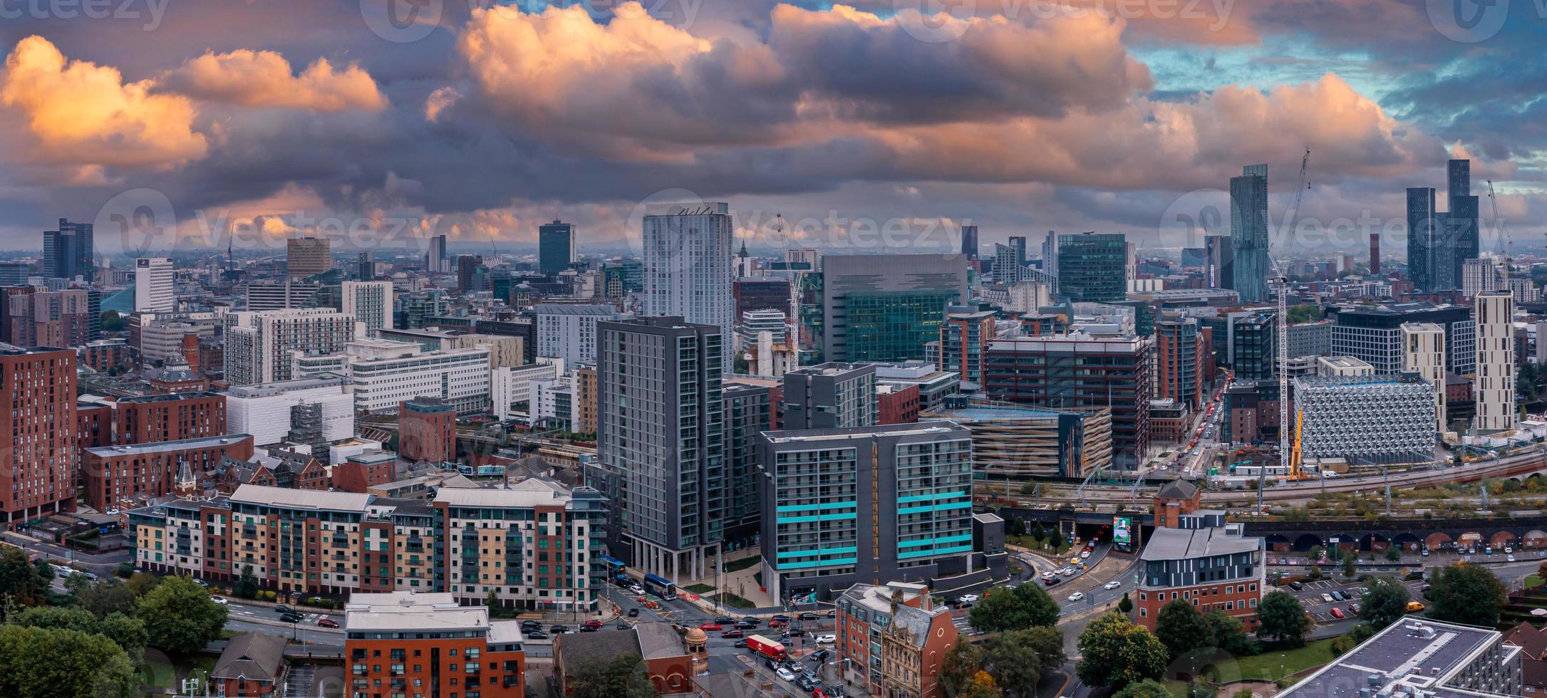 Aerial view of Manchester city in UK photo