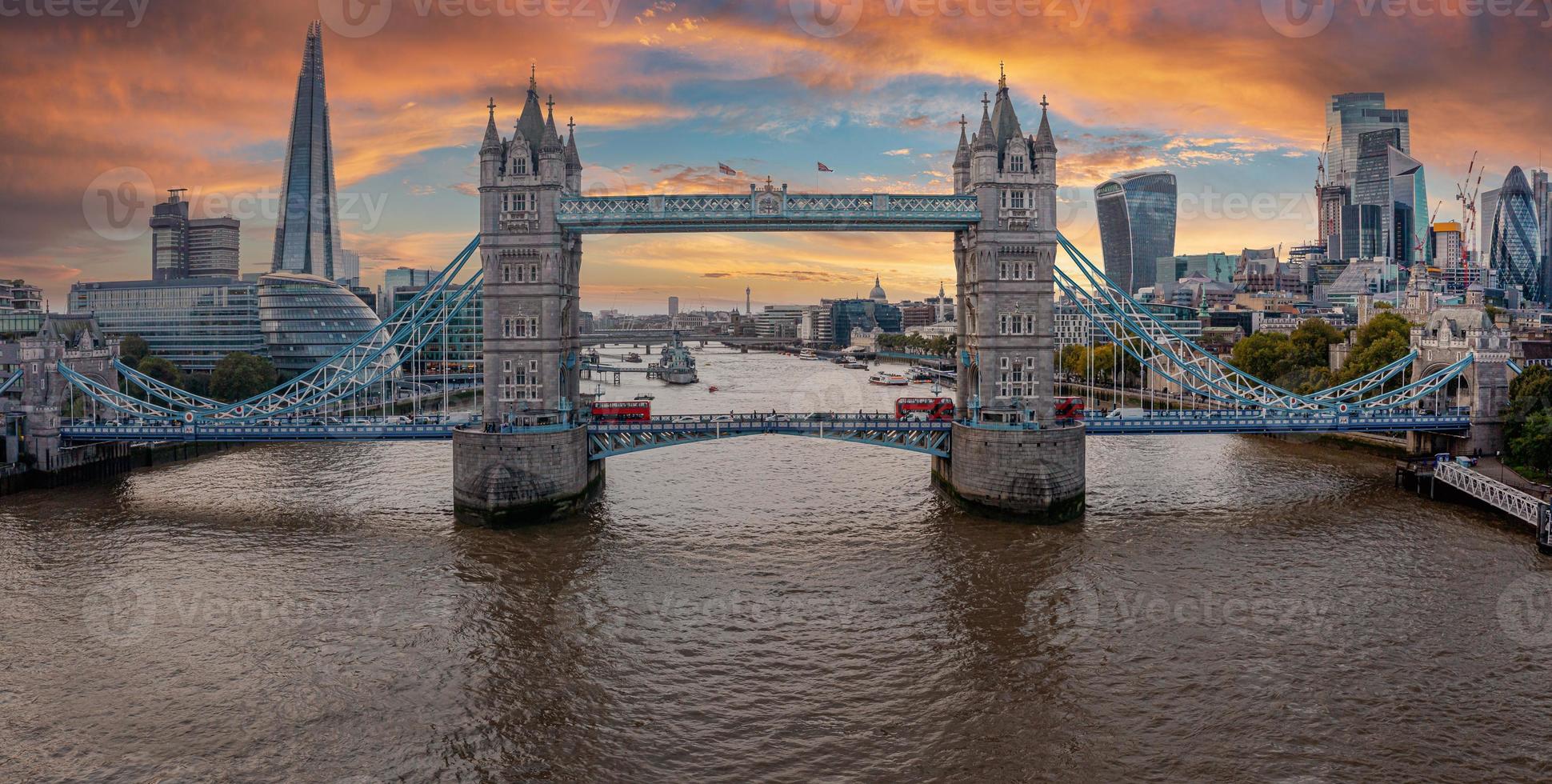 Aerial panoramic cityscape view of the London Tower Bridge photo