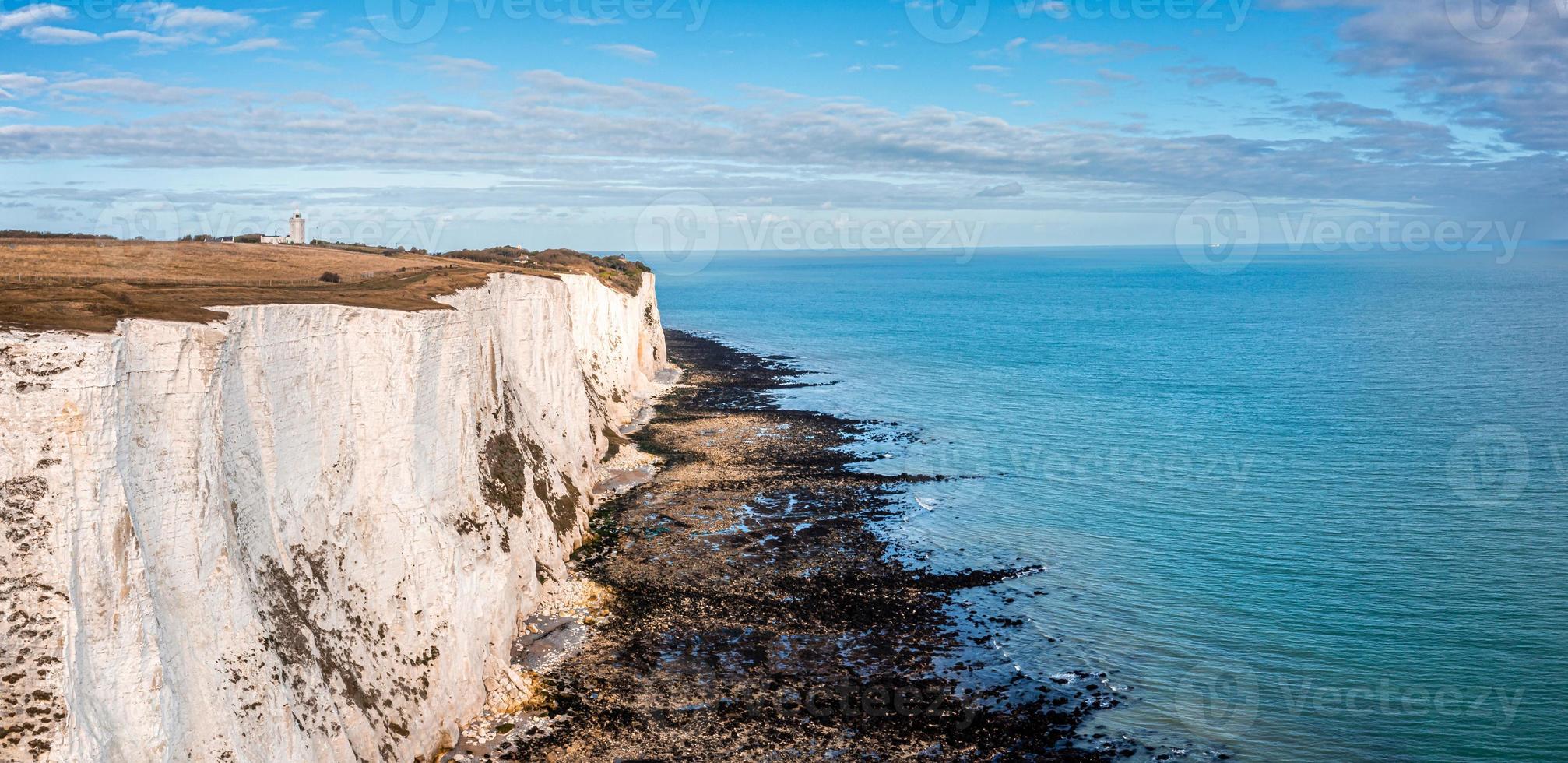 Aerial view of the White Cliffs of Dover. Close up view of the cliffs from the sea side. photo