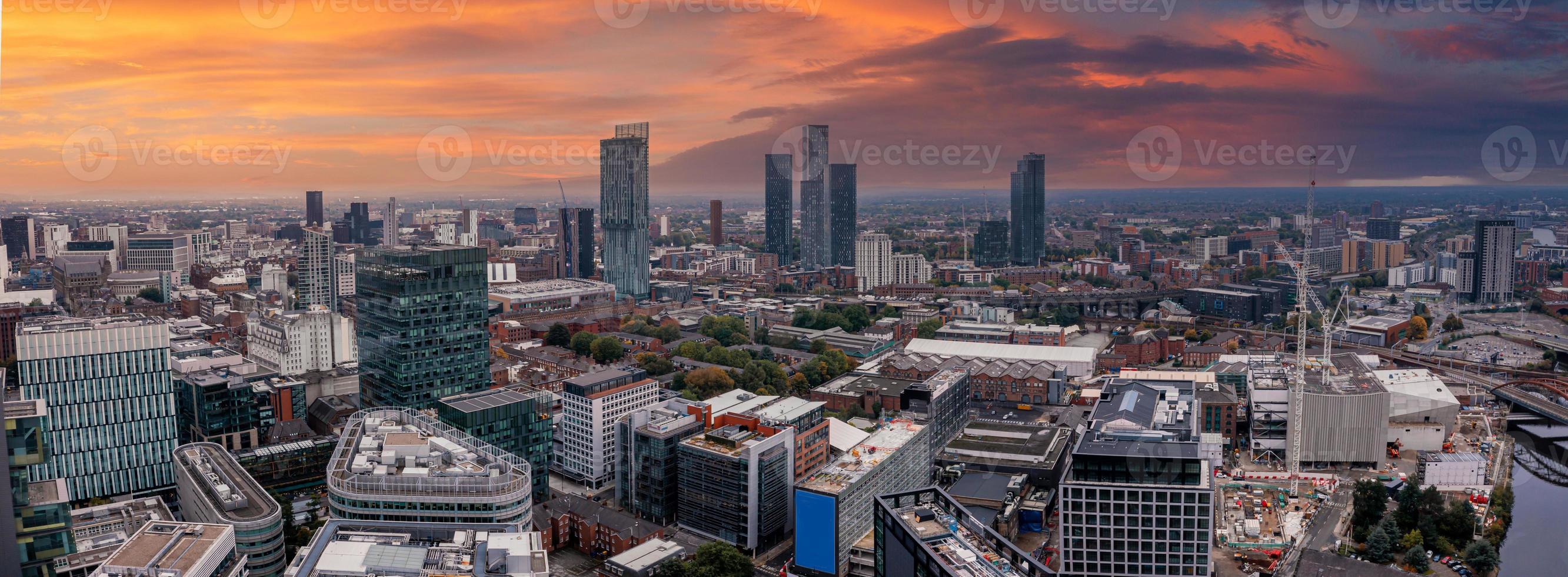 Aerial view of Manchester city in UK photo