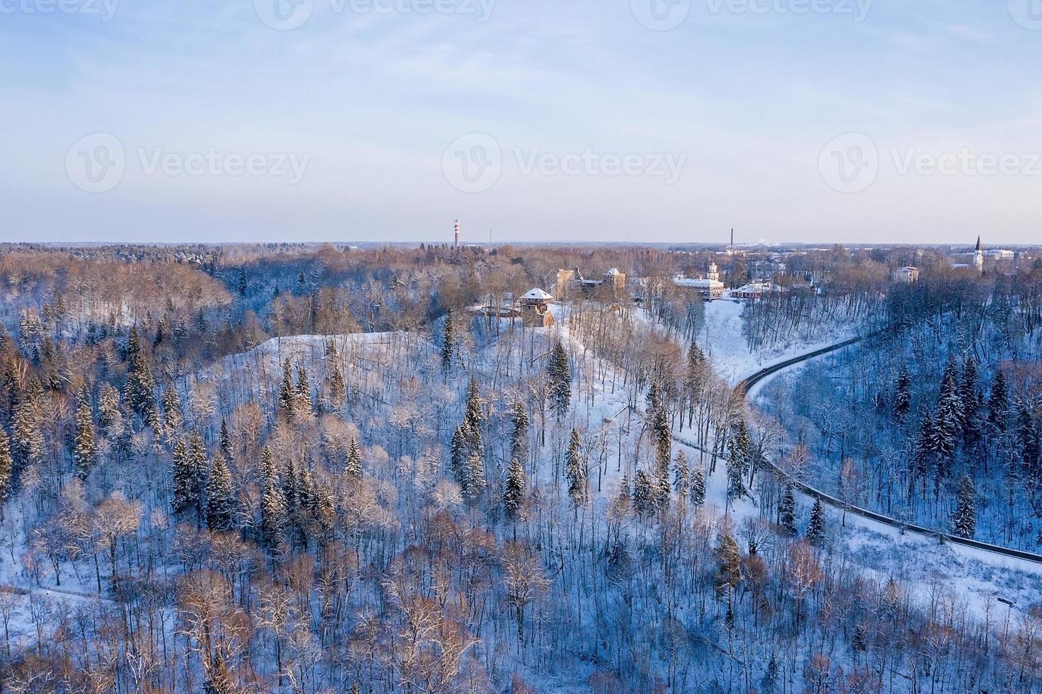 Winter in Sigulda, Latvia. River Gauja and Turaida Castle in background. photo