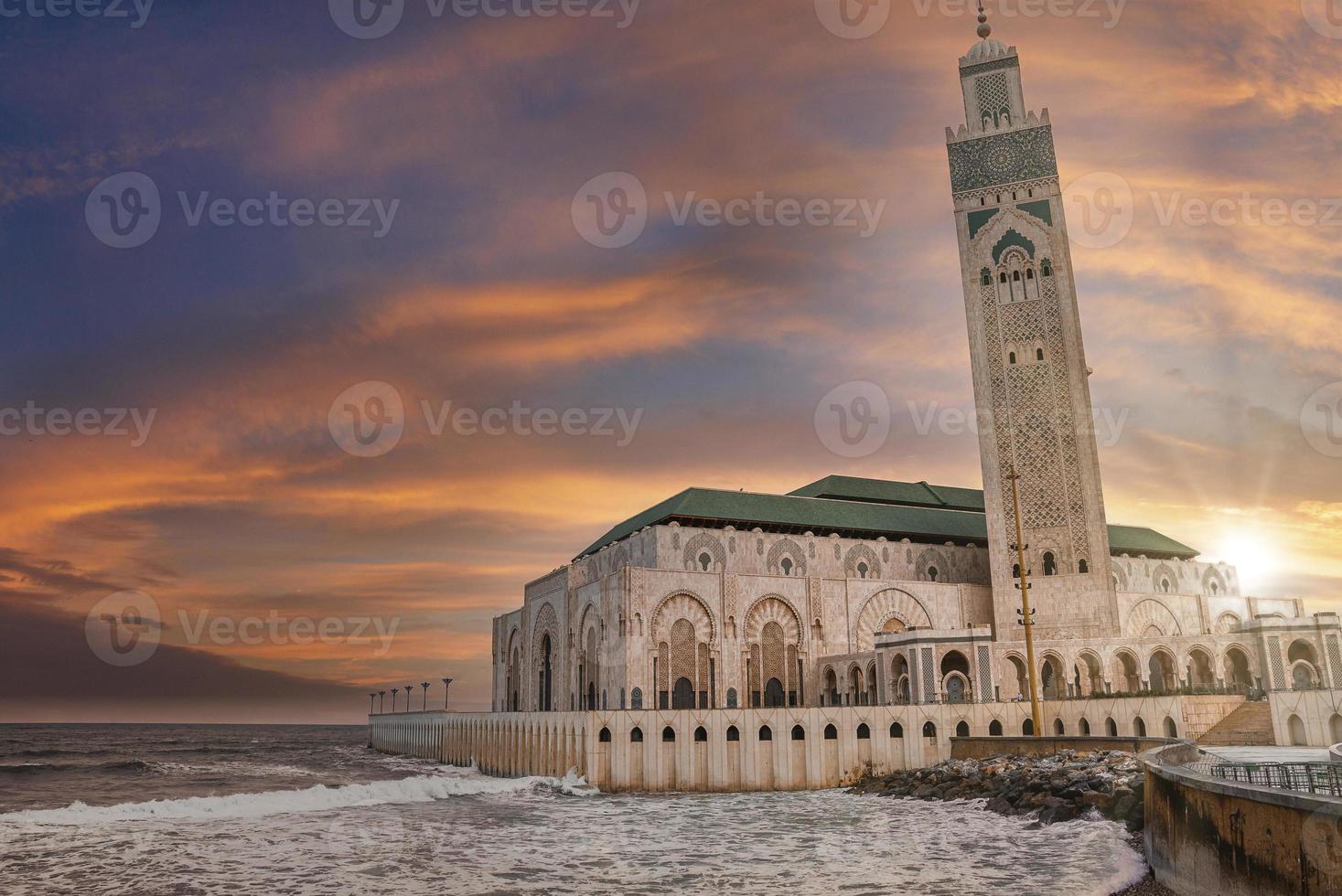 Hassan II Mosque, the largest mosque  with waves on the Atlantic Ocean photo