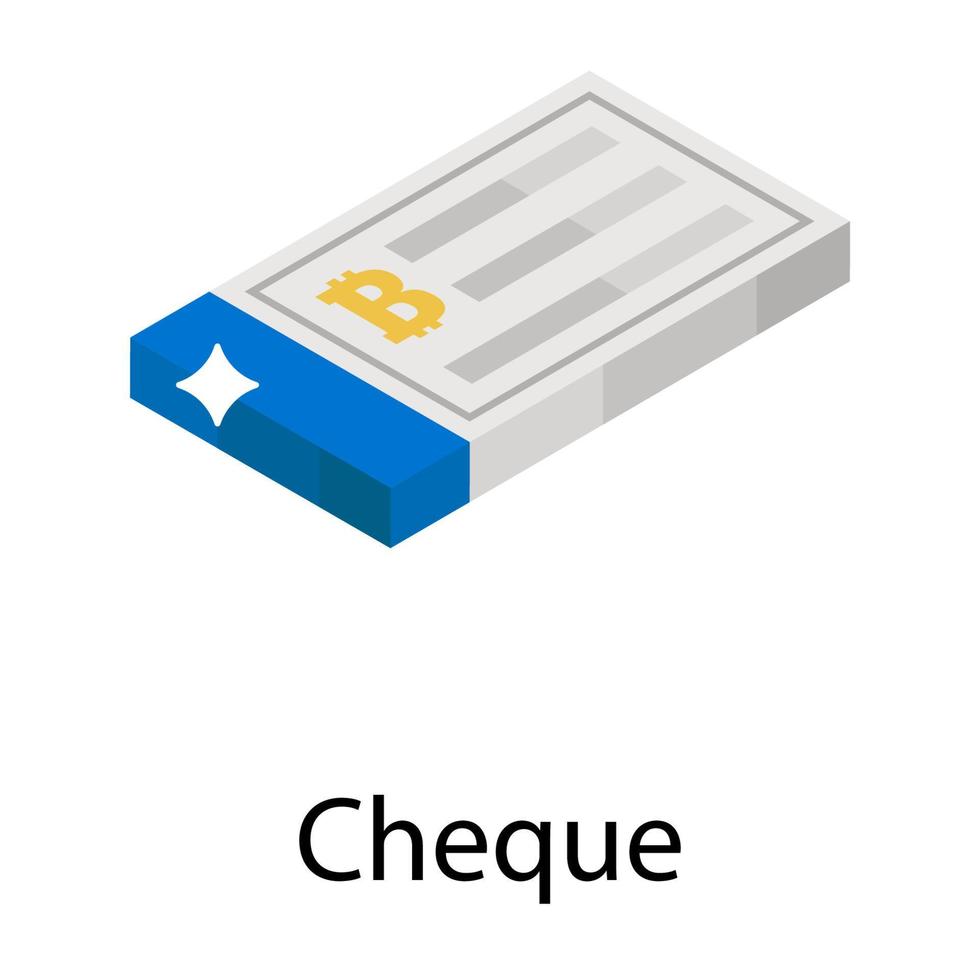 Trendy Bitcoin Cheque vector
