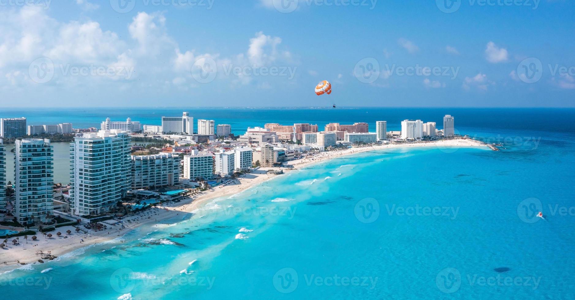 Aerial view of Punta Norte beach, Cancun, Mexico. photo