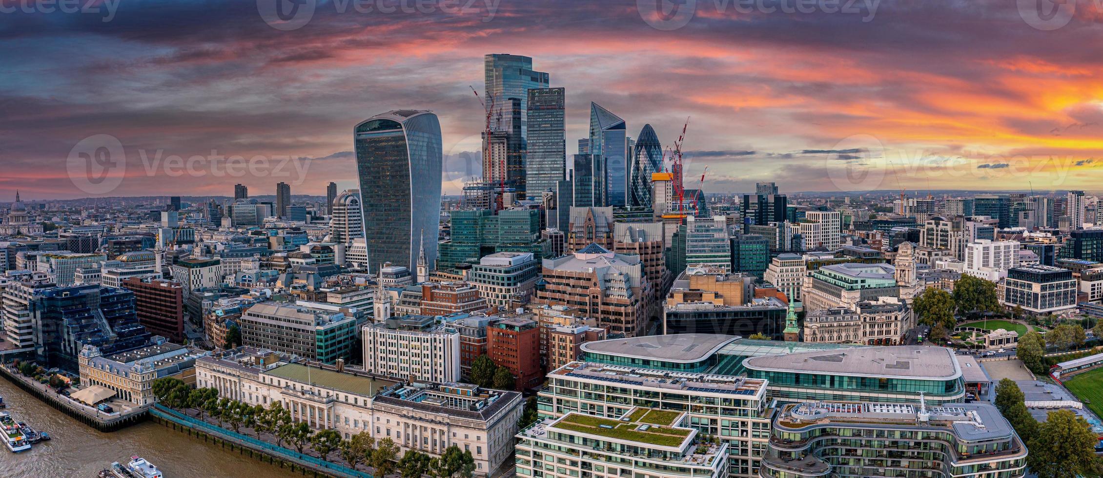 Aerial panoramic scene of the London city financial district photo