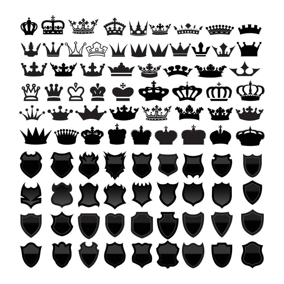 set of retro premium vintage crown and shield business logo design vector template