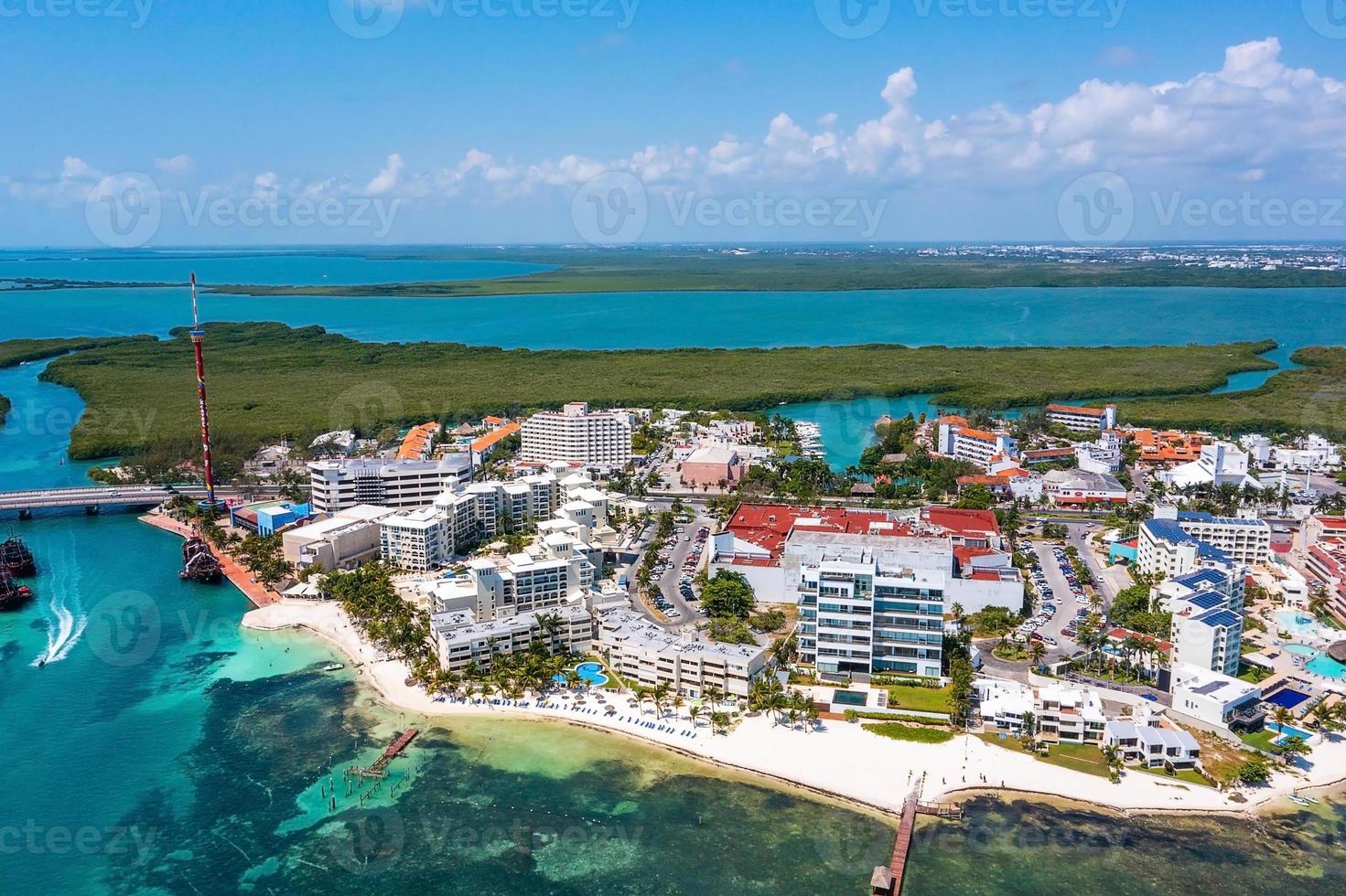 Aerial view of the luxury hotels in Cancun photo