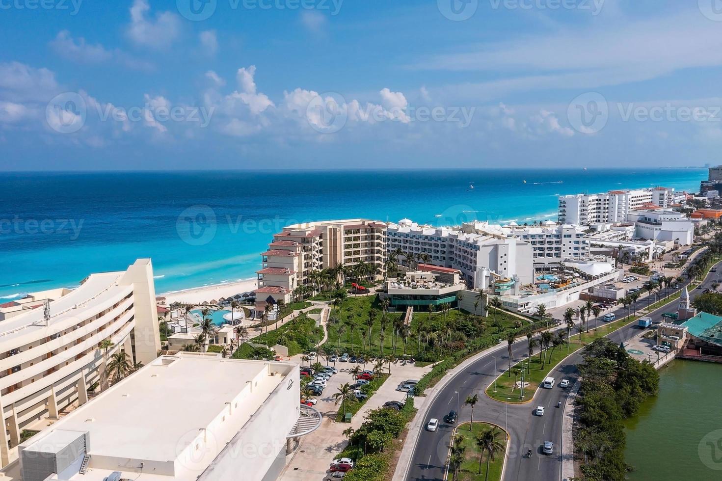 Aerial view of the luxury hotels in Cancun photo