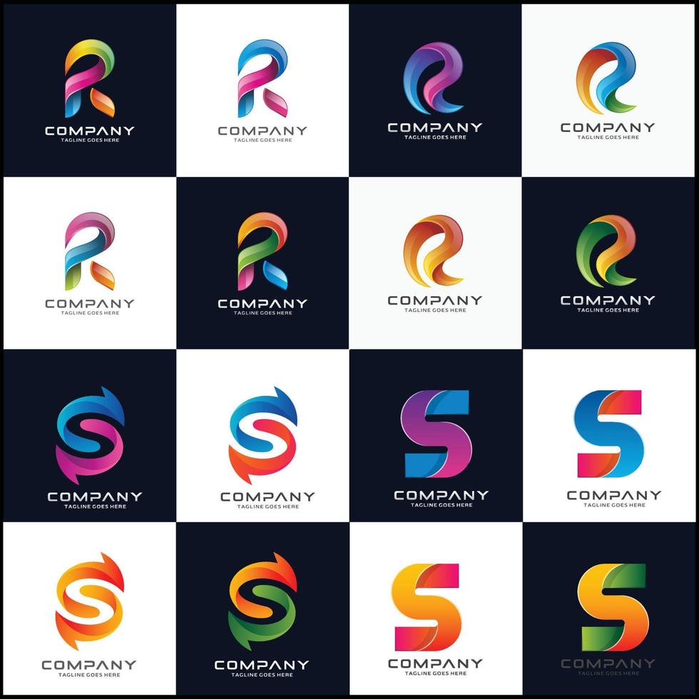 set of R and S letter business logo design vector