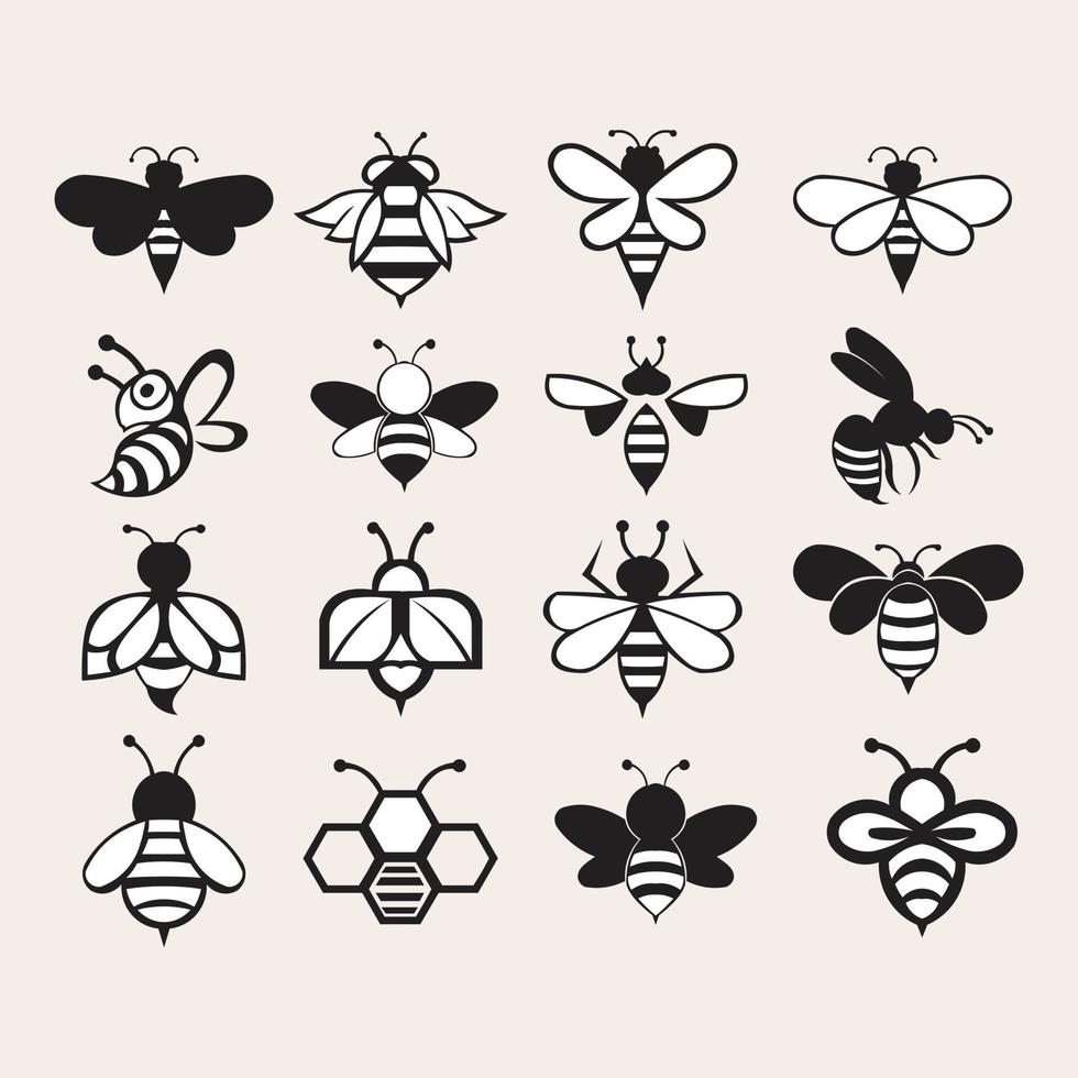 set of bee animal icon business logo design vector