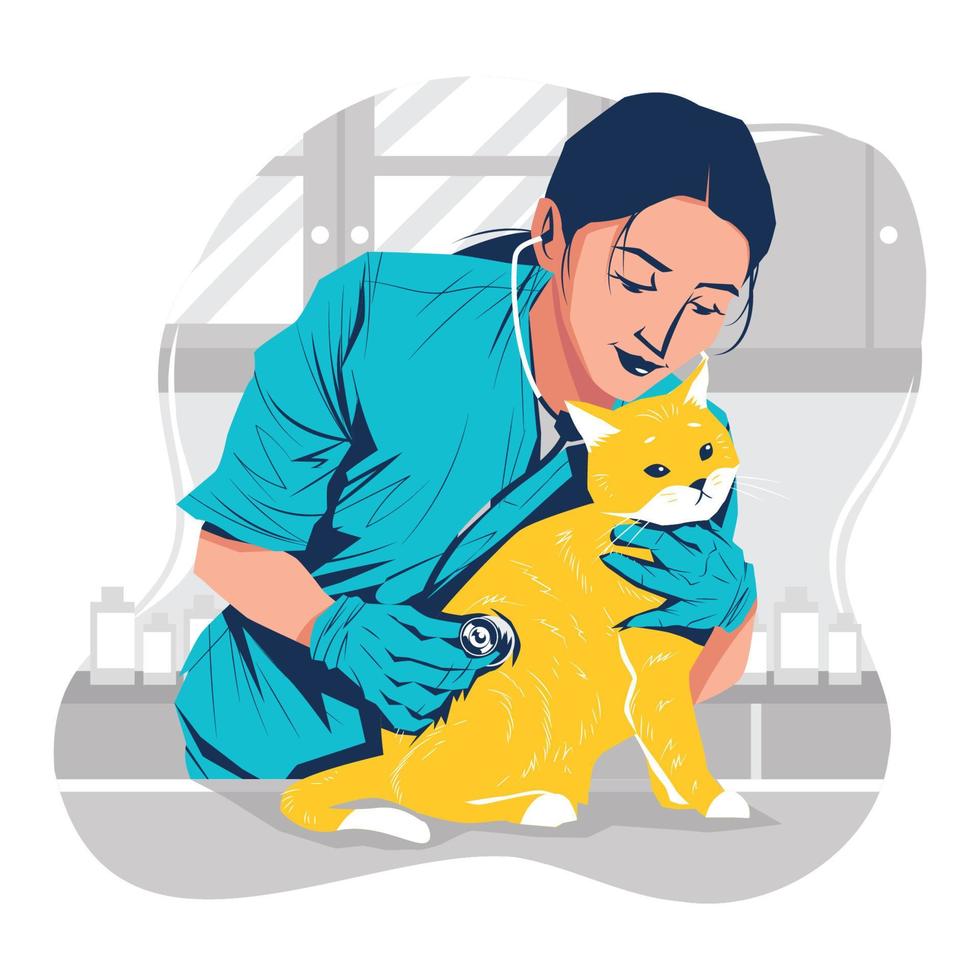 Female Veterinarian Examining Cat's Health Concept vector