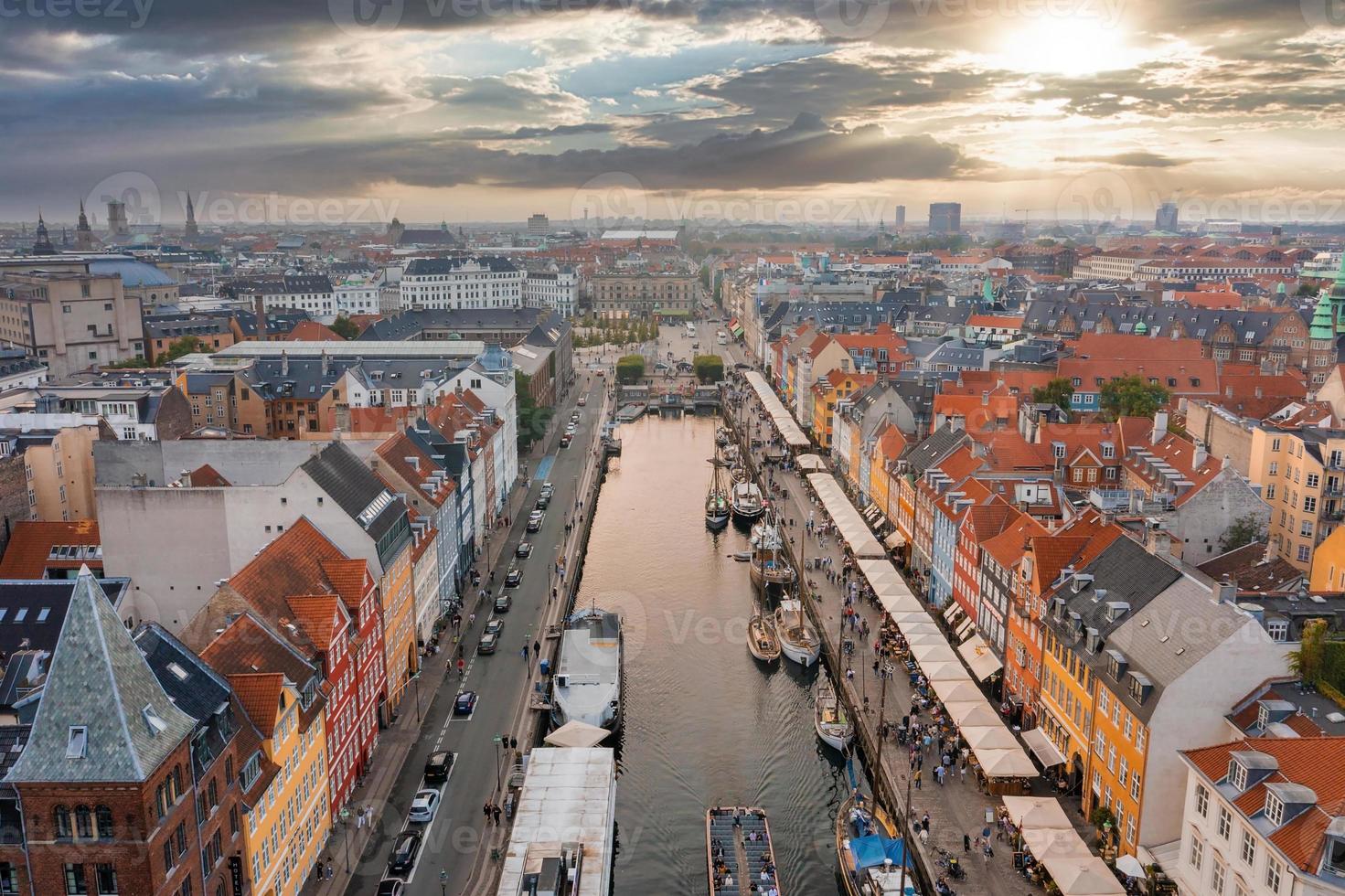 Beautiful aerial panoramic view of the Copenhagen, Denmark. Canals, old town, Tivoli Gardens amusement park and Nyhavn photo