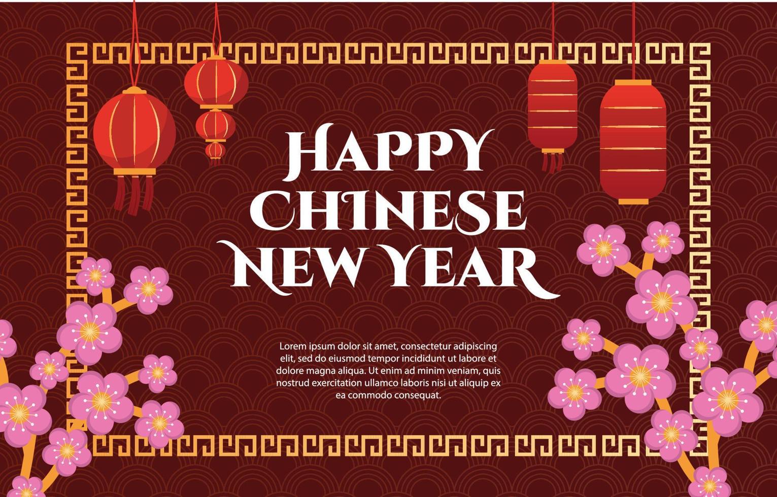 Lantern Flower Happy China Chinese New Year Celebration Red Greeting Card vector