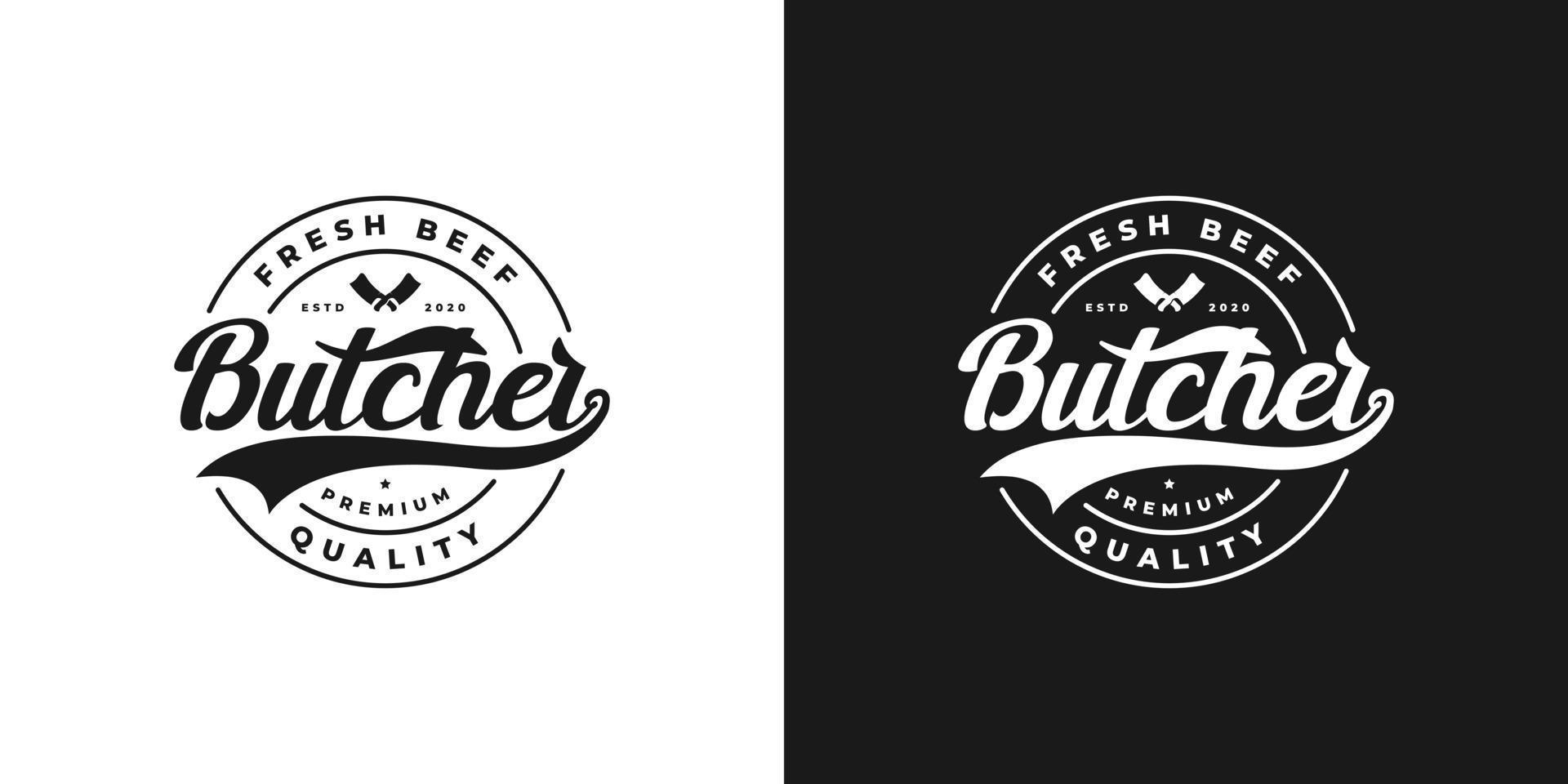 vintage retro hipster circular badge, emblem, label, sticker butchery logo design vector with knife icon