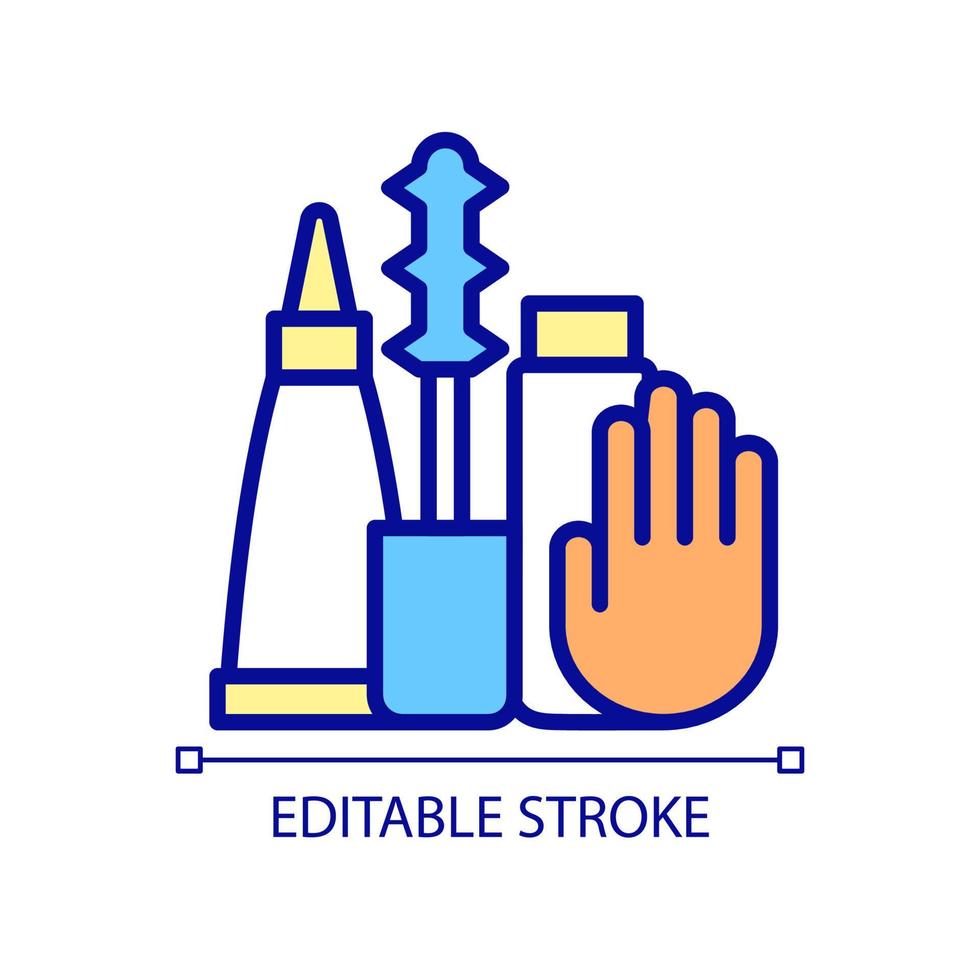 Avoid makeup products RGB color icon. Patient should not use eye makeup. Ophthalmologist recommendation after operation. Isolated vector illustration. Simple filled line drawing. Editable stroke