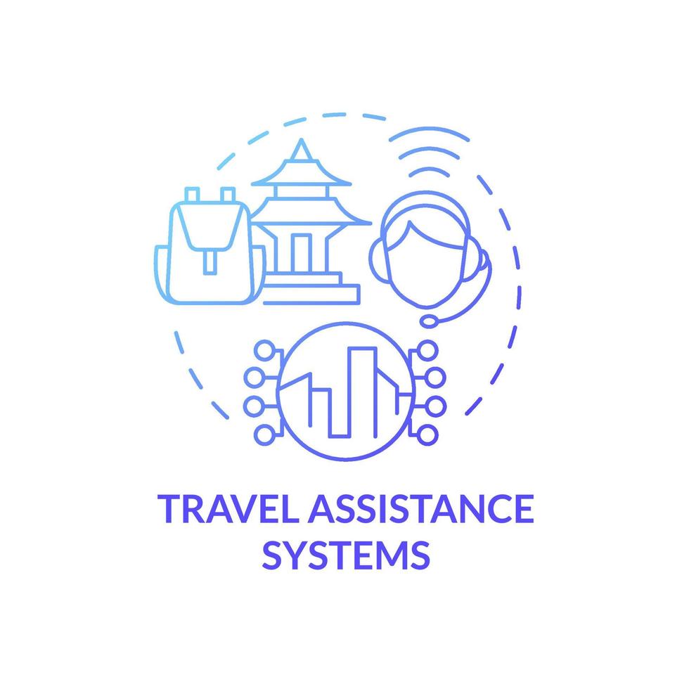 Travel assistance system blue gradient concept icon. Passengers support application. Digitalization of tourism abstract idea thin line illustration. Vector isolated outline color drawing