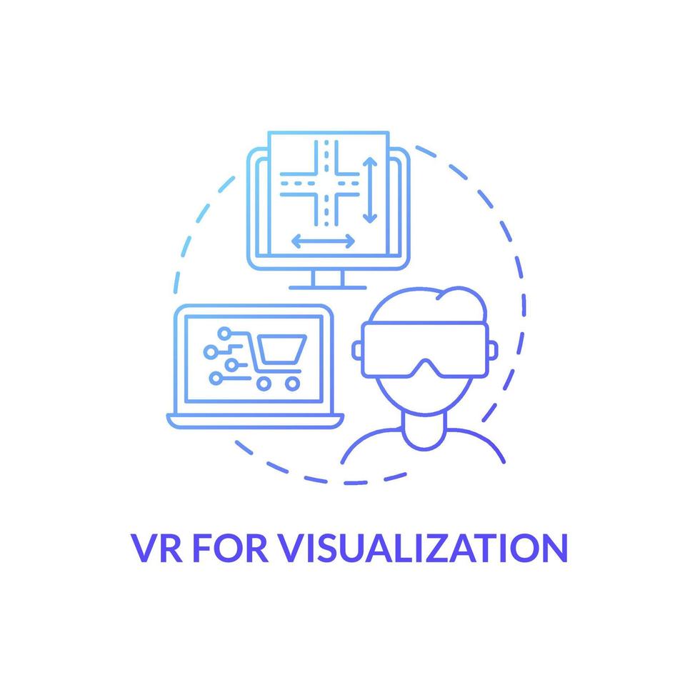 VR for visualization blue gradient concept icon. Internet shopping. Choosing products in store virtually abstract idea thin line illustration. Vector isolated outline color drawing