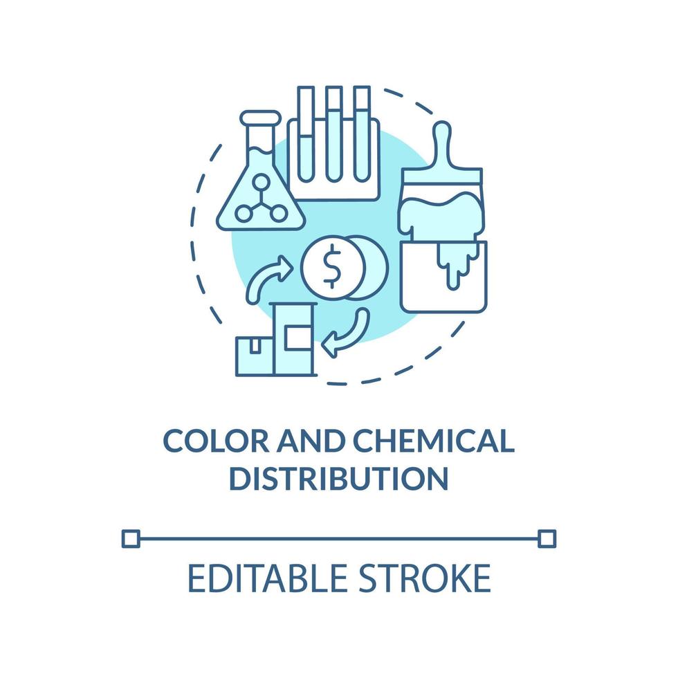 color y distribución química icono de concepto azul turquesa. suministros al por mayor. Ilustración de línea delgada de idea abstracta de negocio de entrega de productos. dibujo de color de contorno aislado vectorial. trazo editable vector