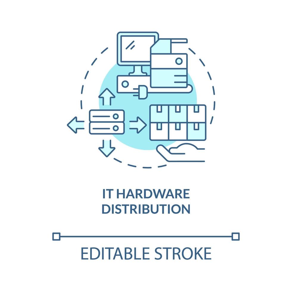 IT hardware distribution turquoise blue concept icon. Computer devices wholesale. Distribution company abstract idea thin line illustration. Vector isolated outline color drawing. Editable stroke