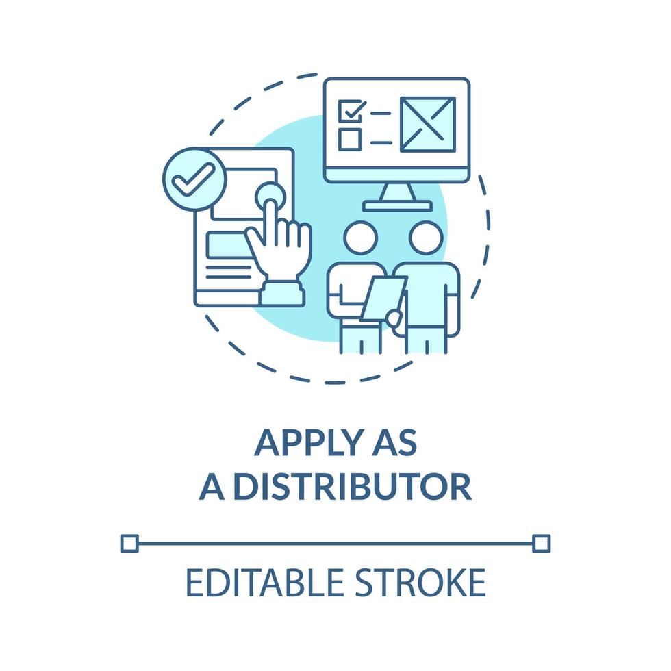 Apply as distributor blue concept icon. Build partners relationship with suppliers. Start business abstract idea thin line illustration. Vector isolated outline color drawing. Editable stroke