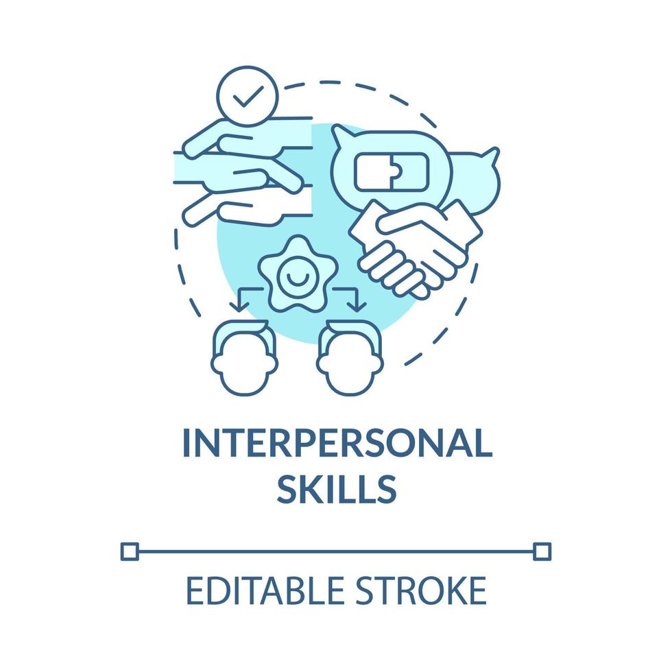 Interpersonal skills turquoise blue concept icon. Create trustful business partnerships. Business success abstract idea thin line illustration. Vector isolated outline color drawing. Editable stroke