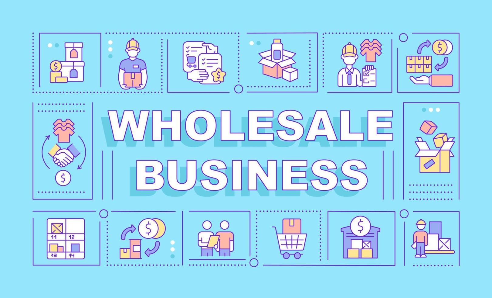 Wholesale business word concepts banner. Distribution company. Infographics with linear icons on blue background. Isolated creative typography. Vector outline color illustration with text