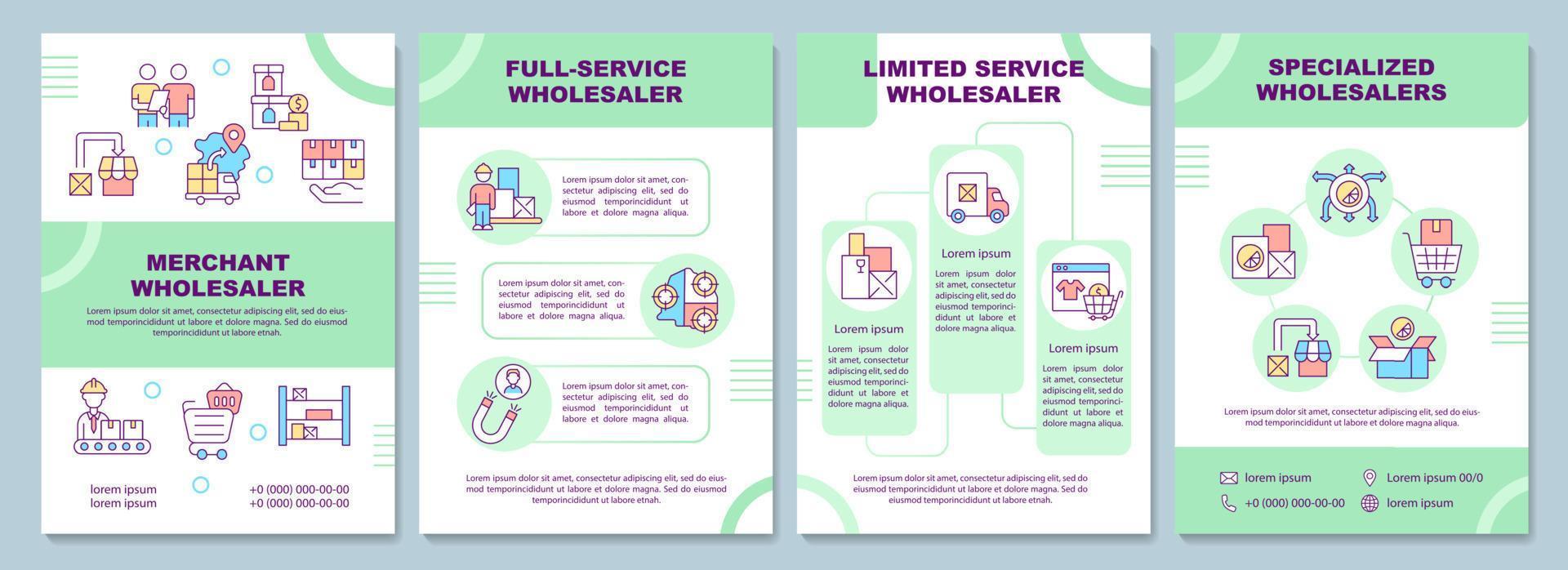 Types of wholesalers brochure template. Distribution business. Flyer, booklet, leaflet print, cover design with linear icons. Vector layouts for presentation, annual reports, advertisement pages