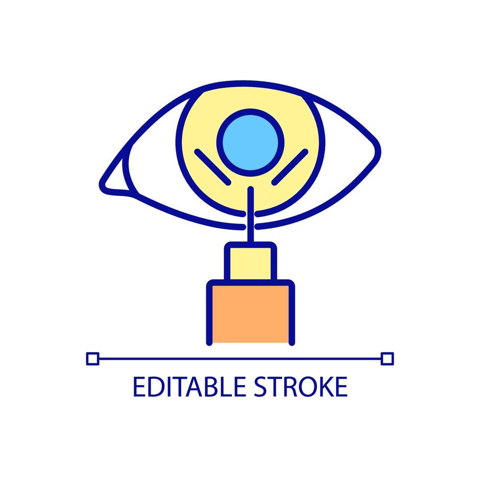 Laser operation on eye RGB color icon. Quick and safe surgery with strong results. Detailed laser eye procedure. Isolated vector illustration. Simple filled line drawing. Editable stroke