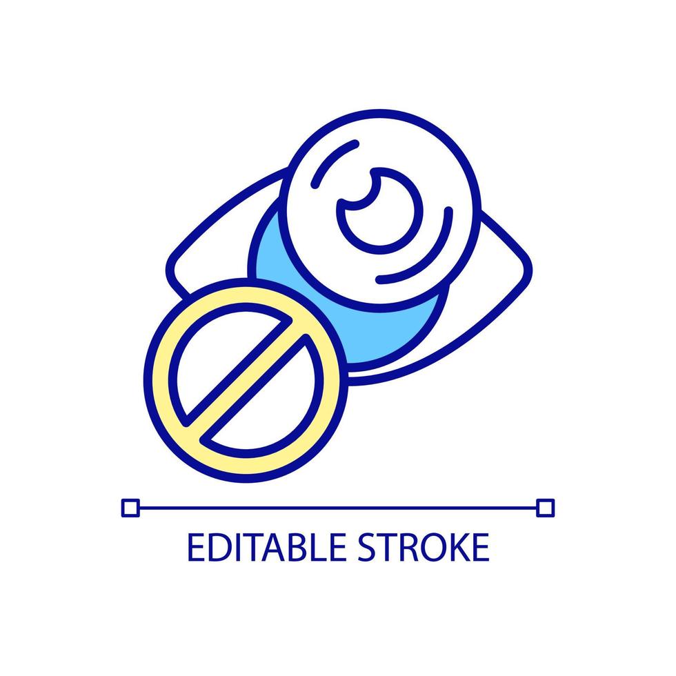 Avoid using lenses RGB color icon. Implementing recommendations by ophthalmologist. Stop wearing lenses before surgery. Isolated vector illustration. Simple filled line drawing. Editable stroke