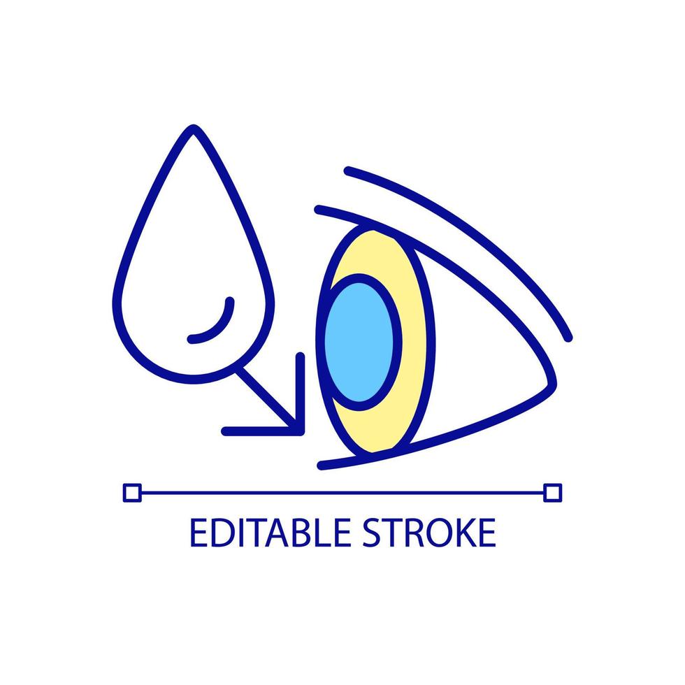 Water drop in eye RGB color icon. Taking doctor prescribed antibiotics before operation. Surgery preparation. Isolated vector illustration. Simple filled line drawing. Editable stroke
