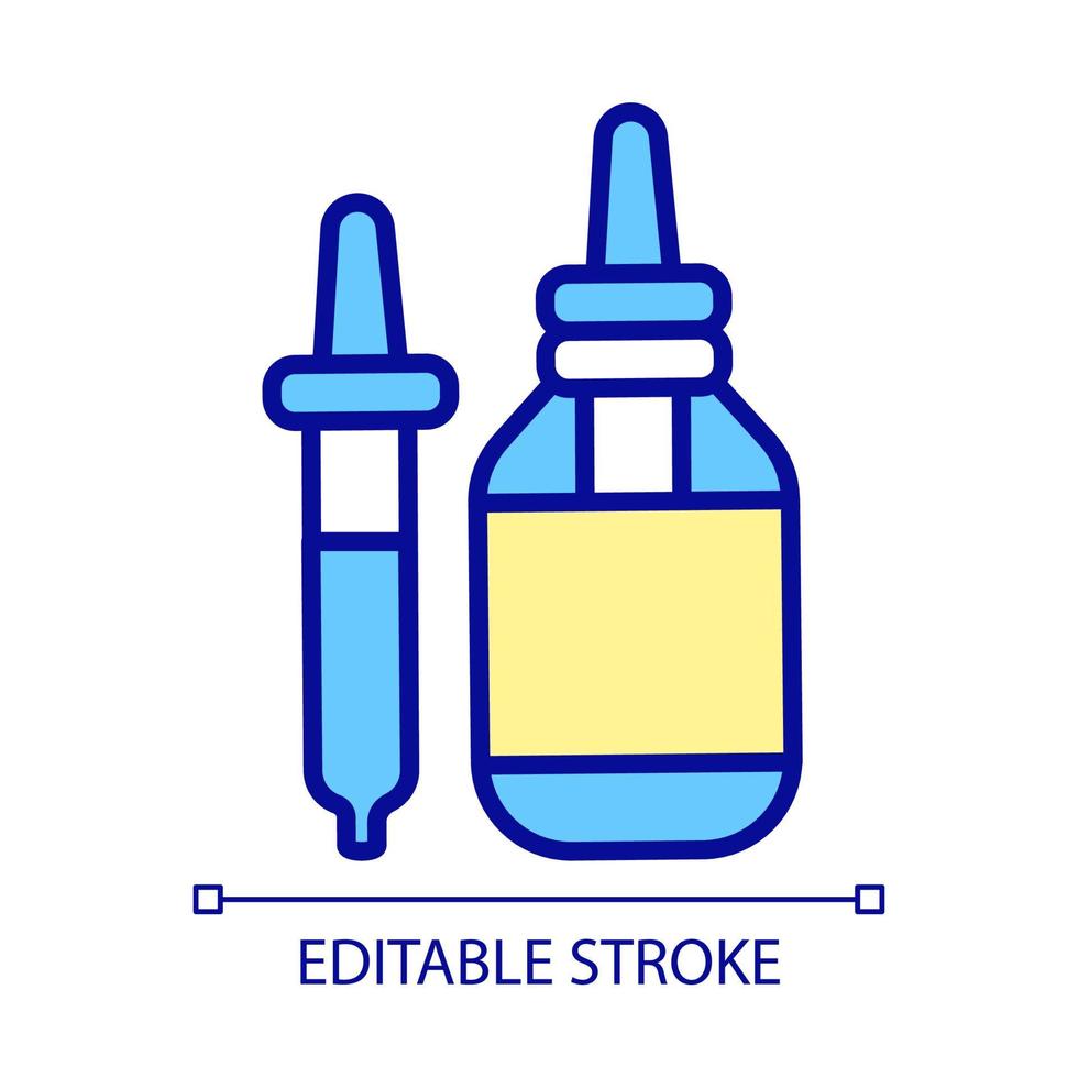 Eye drops RGB color icon. Taking prescribed antibiotic eye drops. Blue bottle. Recommendations by doctors. Isolated vector illustration. Simple filled line drawing. Editable stroke