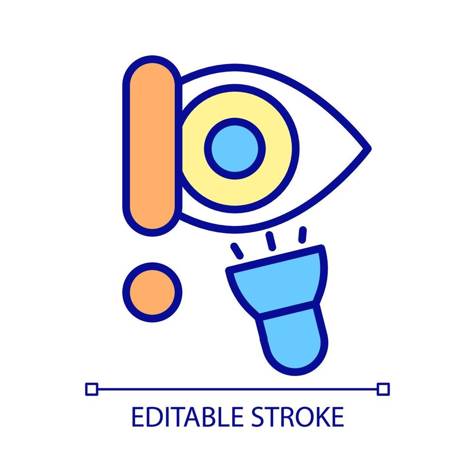 Avoid direct light RGB color icon. Ophthalmologist recommendation after surgery. Patient should avoid bright lights. Isolated vector illustration. Simple filled line drawing. Editable stroke