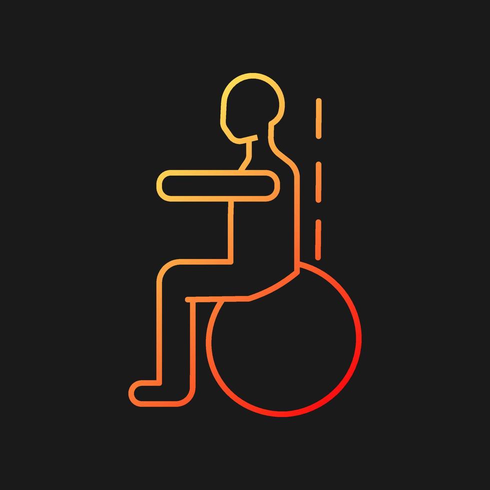 Gym ball exercises gradient vector icon for dark theme. Scoliosis prevention. Spinal muscle strengthening. Thin line color symbol. Modern style pictogram. Vector isolated outline drawing