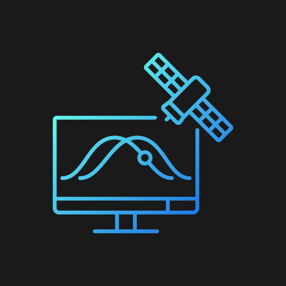 icono de vector de gradiente de seguimiento satelital para tema oscuro. Observación de órbitas de satélites artificiales mediante aplicación. símbolo de color de línea delgada. pictograma de estilo moderno. dibujo de contorno aislado vectorial