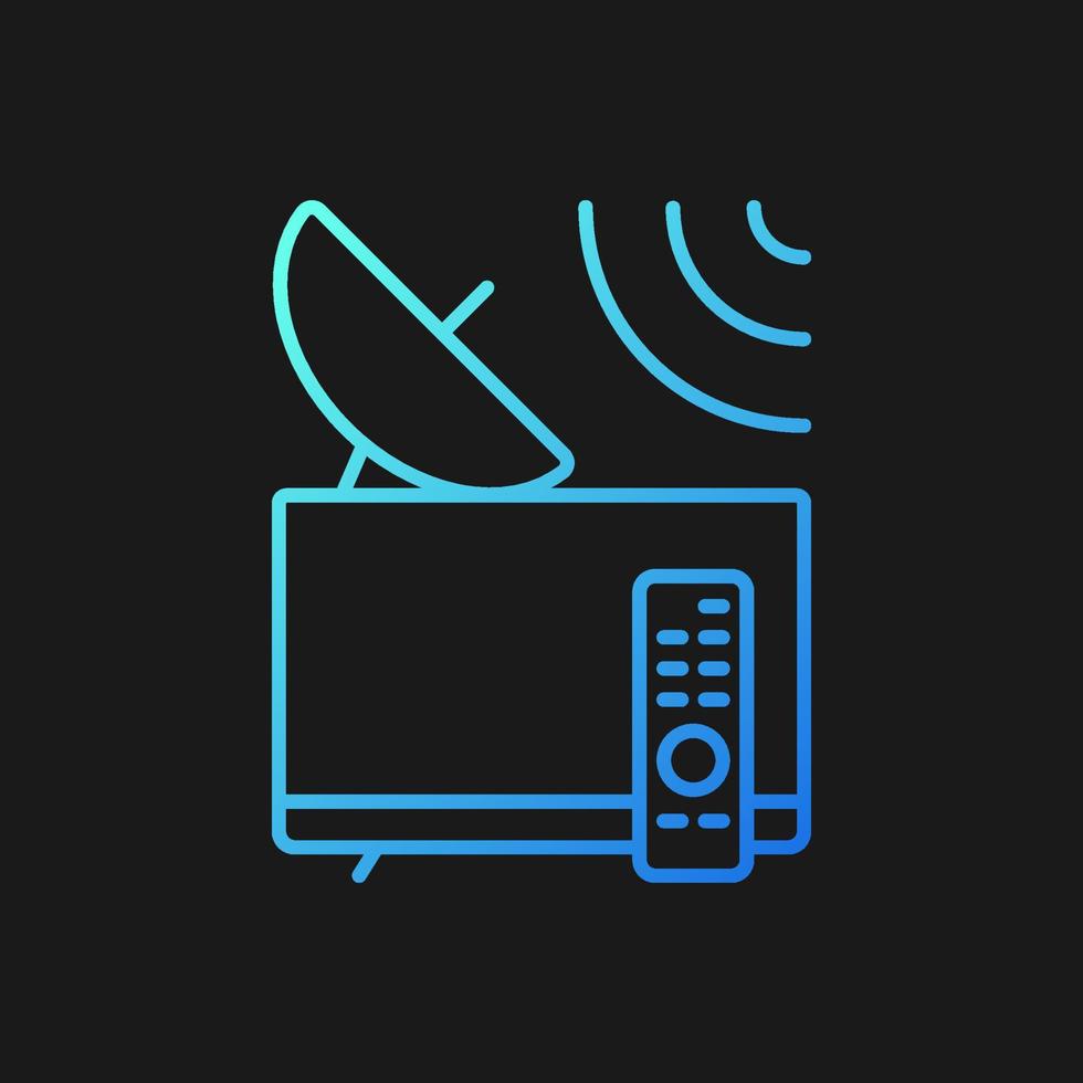 Satellite television gradient vector icon for dark theme. Dish satelite receiving TV signal. Telecommunications network. Thin line color symbol. Modern style pictogram. Vector isolated outline drawing