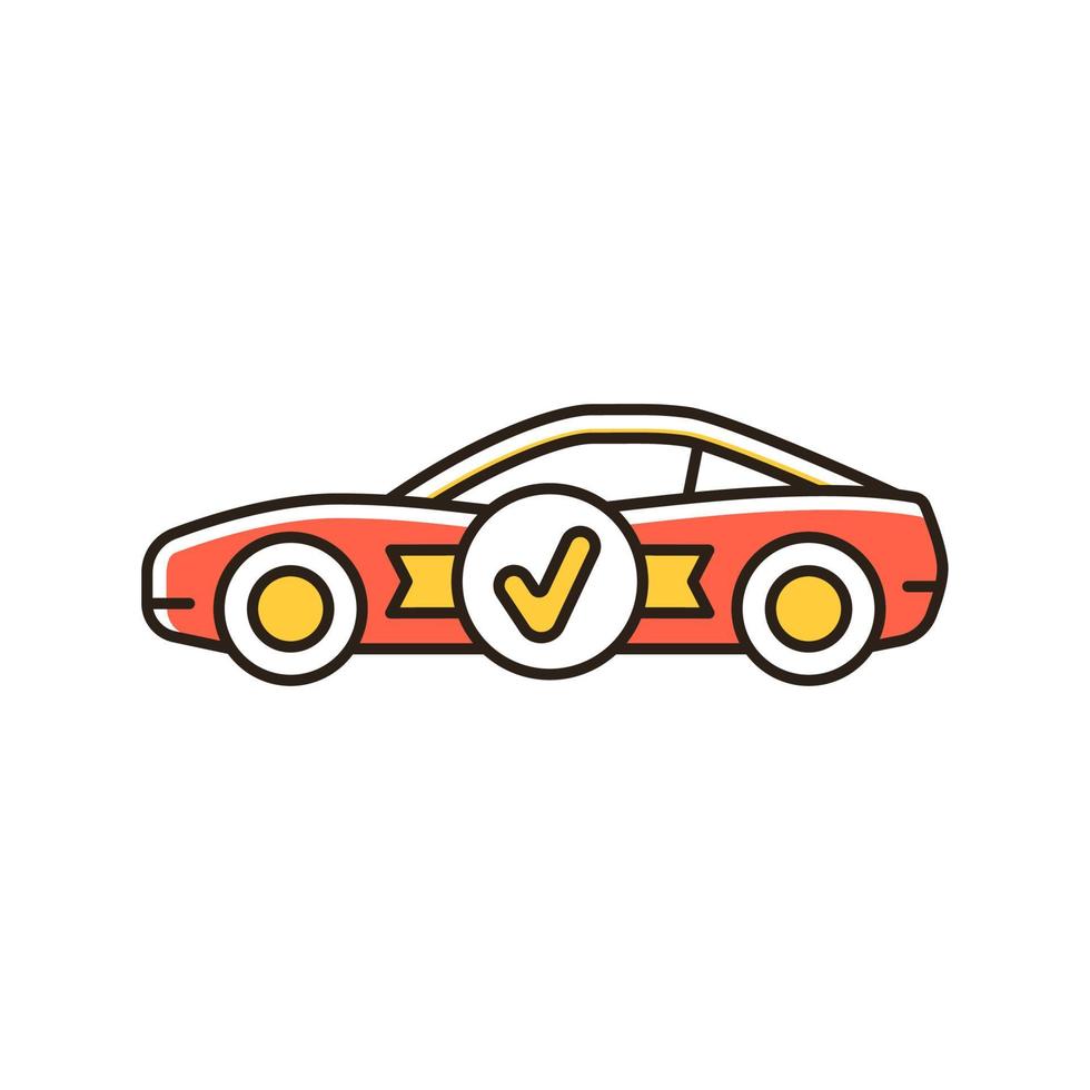 Top quality car RGB color icon. High-rated professional vehicle. Design innovation. Well-engineered sports auto model. Dynamic performance. Isolated vector illustration. Simple filled line drawing