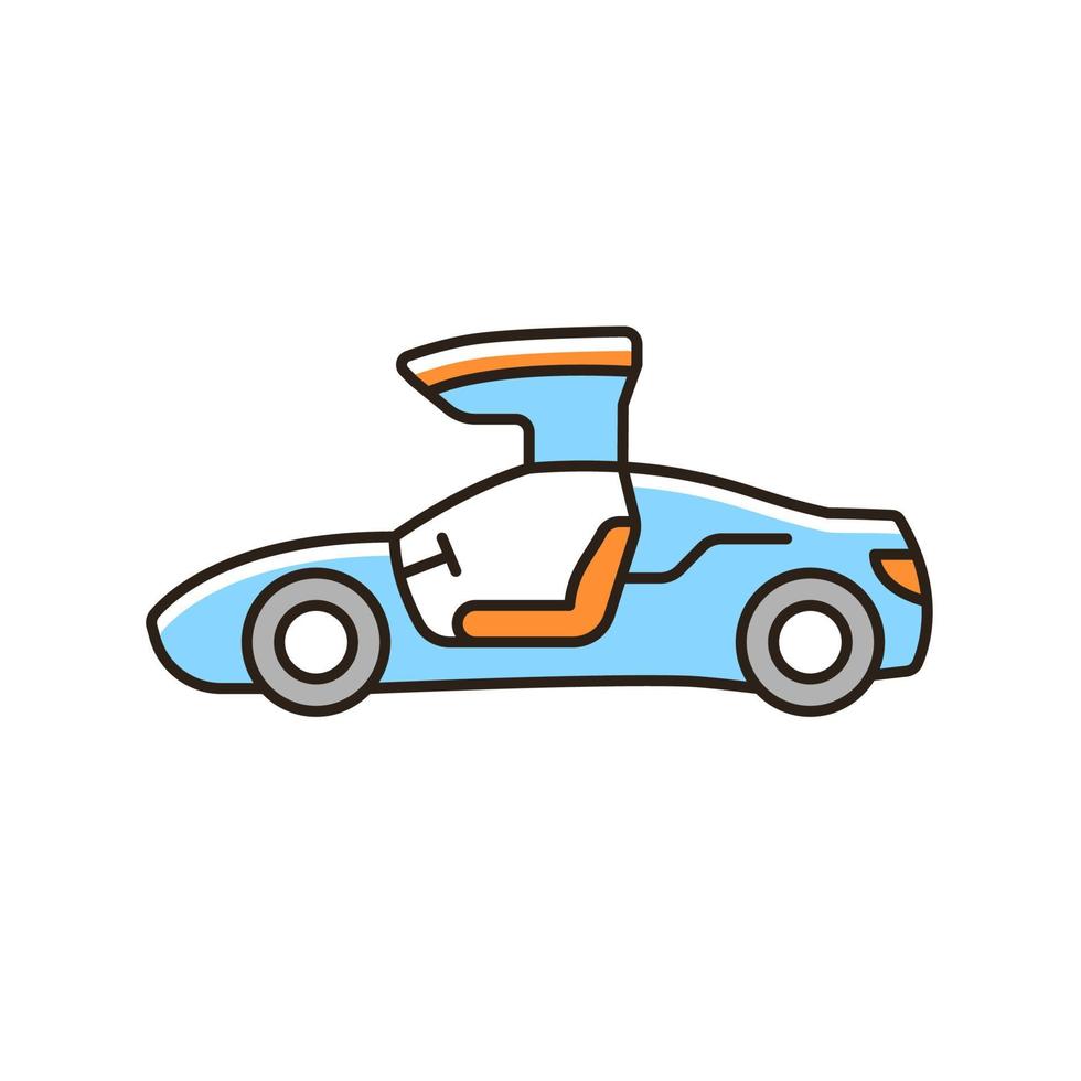 Gullwing-doored vehicle RGB color icon. Automobile with falconwing doors opening upward. Stylish solution for sports car. Auto door design. Isolated vector illustration. Simple filled line drawing