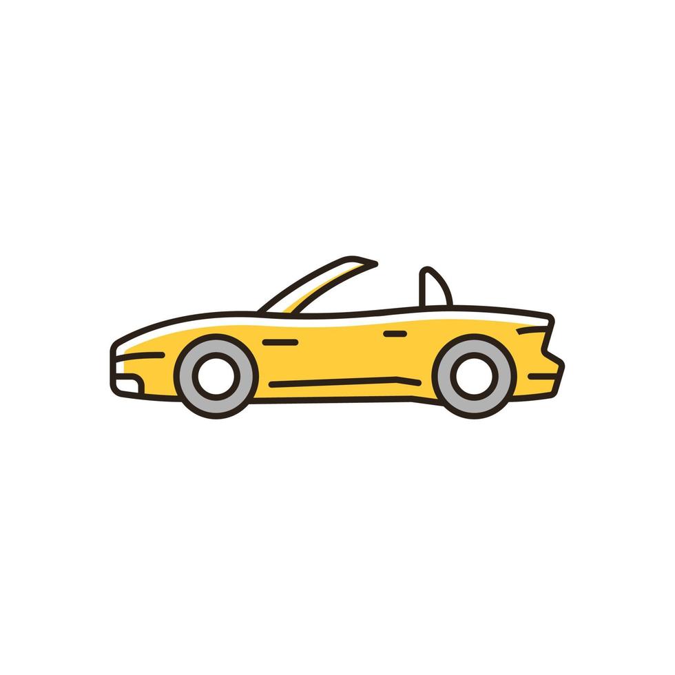 Convertible car RGB color icon. Cabriolet with retractable roof. Open top car driving experience. Two-door sports vehicle. Removable hardtop. Isolated vector illustration. Simple filled line drawing