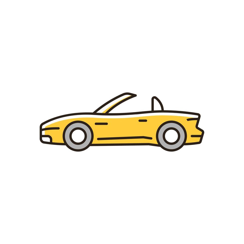 icono de color rgb de coche convertible. descapotable con techo retráctil. experiencia de conducción de automóviles descapotables. vehículo deportivo de dos puertas. techo rígido extraíble. ilustración vectorial aislada. dibujo lineal relleno simple vector