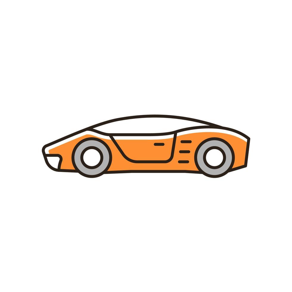 icono de color rgb de superdeportivo. vehículo deportivo de lujo de alto rendimiento. coche exótico. automóvil de clase mundial. avance en la tecnología automotriz. hipercoche. ilustración vectorial aislada. dibujo lineal relleno simple vector