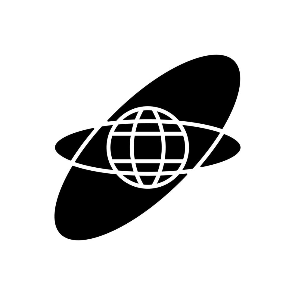 Satellite orbits and trajectories black glyph icon. Rotation of celestial bodies in geostationary orbit. Low, Medium, High Earth orbit. Silhouette symbol on white space. Vector isolated illustration