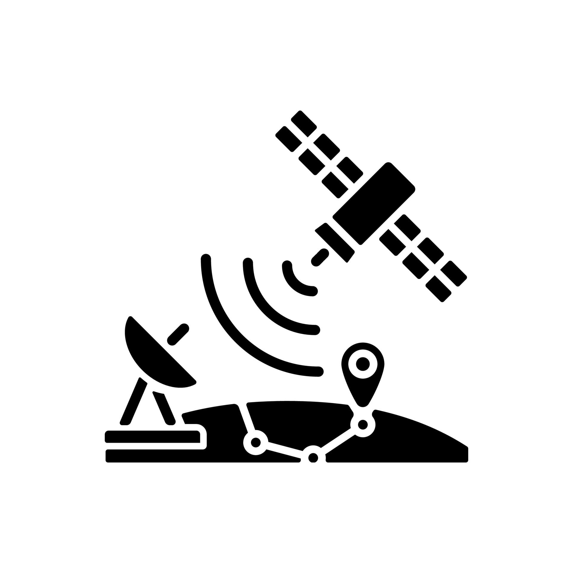 Global Positioning System black glyph icon. Artificial satellitebased