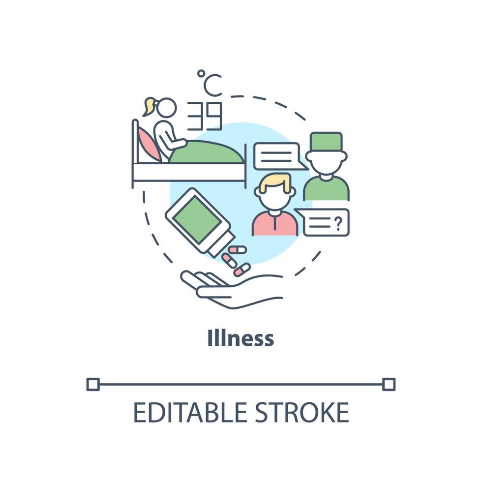 Illness concept icon. Extra water consumption is required. Infection and flu dehydration. Rehydration abstract idea thin line illustration. Vector isolated outline color drawing. Editable stroke