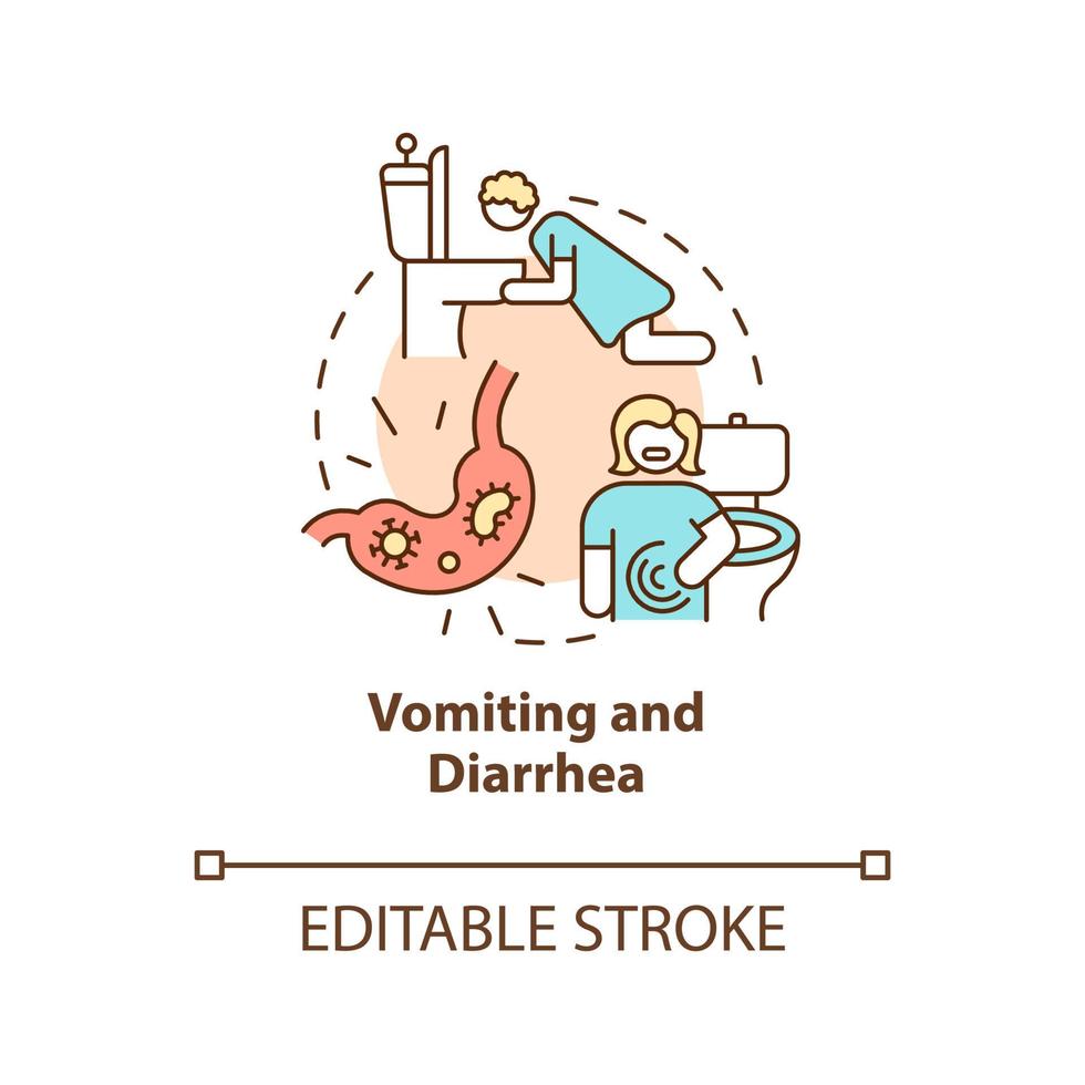 Vomiting and diarrhea concept icon. Water and mineral loss. Stomach flu. Dehydration cause abstract idea thin line illustration. Vector isolated outline color drawing. Editable stroke
