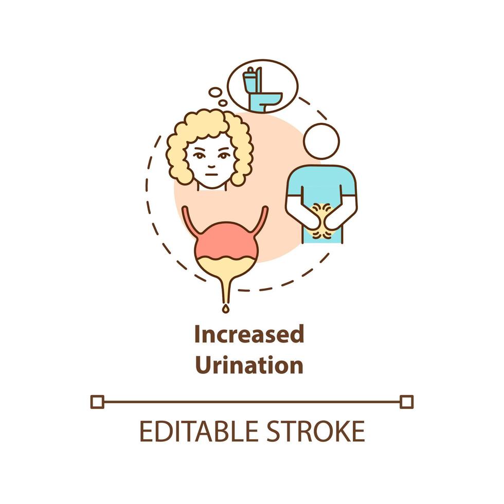 Increased urination concept icon. Frequent peeing causes dehydration. Sign of diabetes. Fluid loss abstract idea thin line illustration. Vector isolated outline color drawing. Editable stroke