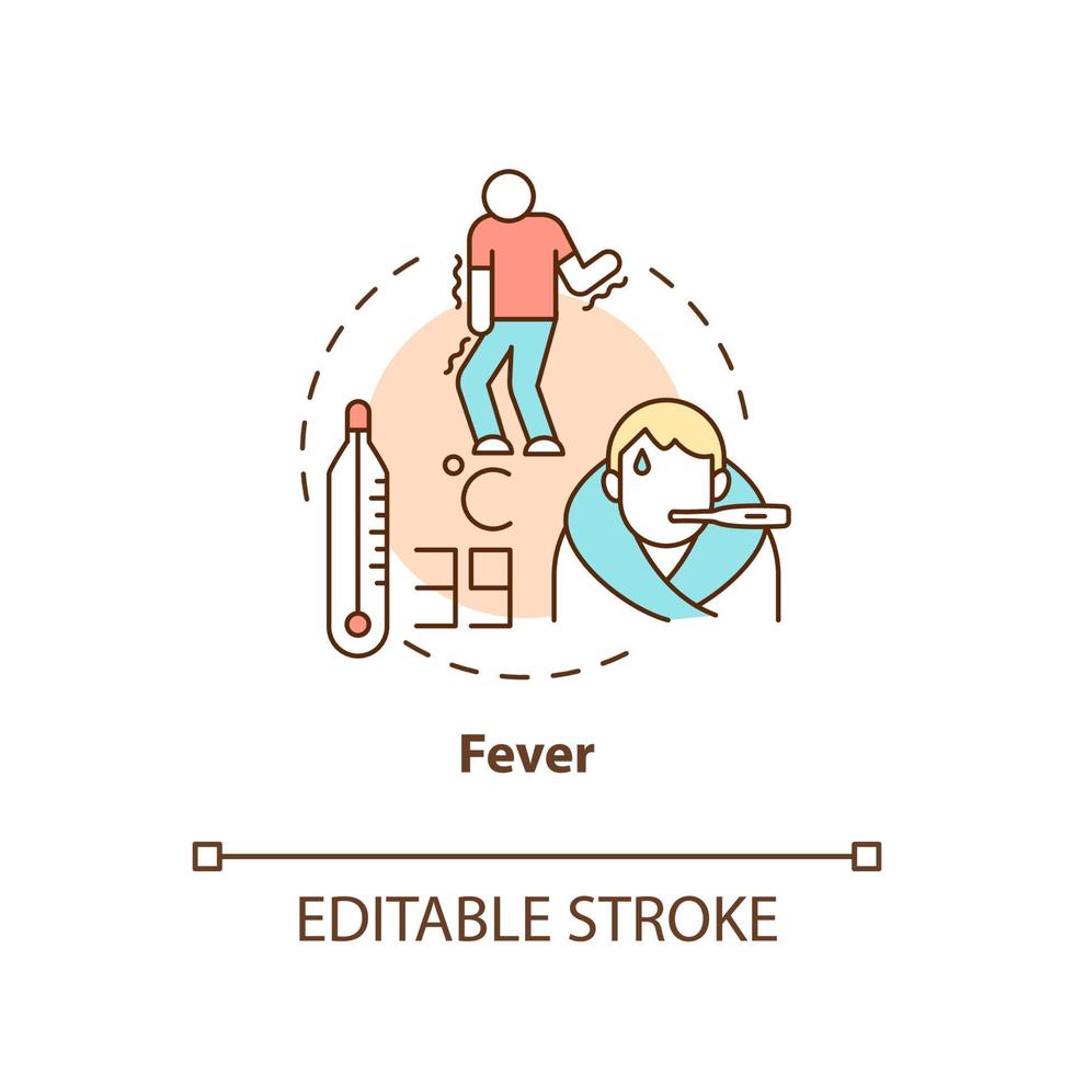 Fever concept icon. High temperature and sweating lead to water loss. Flu chills. Dehydration abstract idea thin line illustration. Vector isolated outline color drawing. Editable stroke