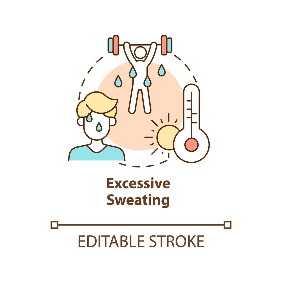Excessive sweating concept icon. Hot weather leads to sweating and heatstroke. Exercising. Dehydration abstract idea thin line illustration. Vector isolated outline color drawing. Editable stroke