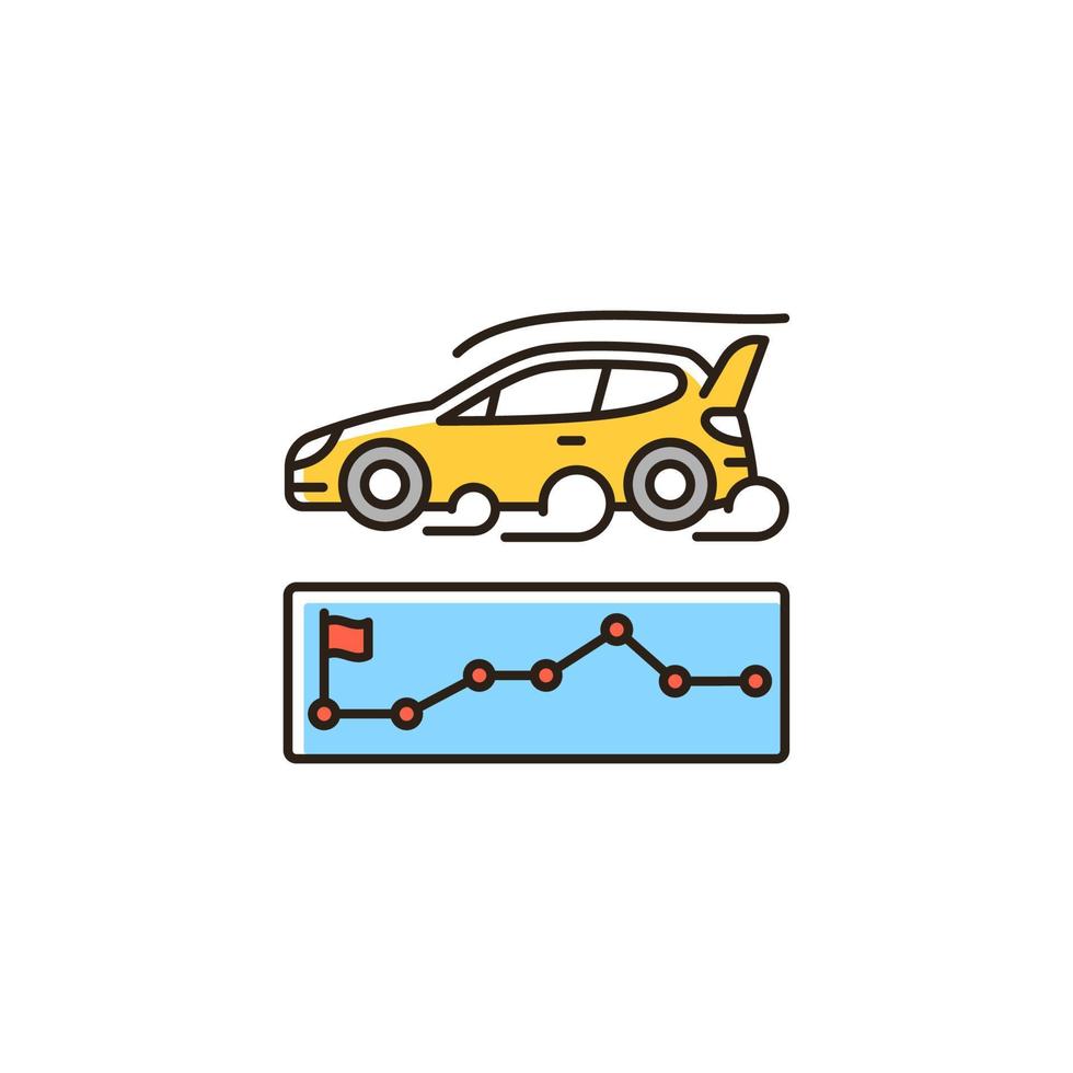 Rallying event RGB color icon. Motor sport competition. Driving point-to-point format. Challenge for car performance. Setting control points. Isolated vector illustration. Simple filled line drawing