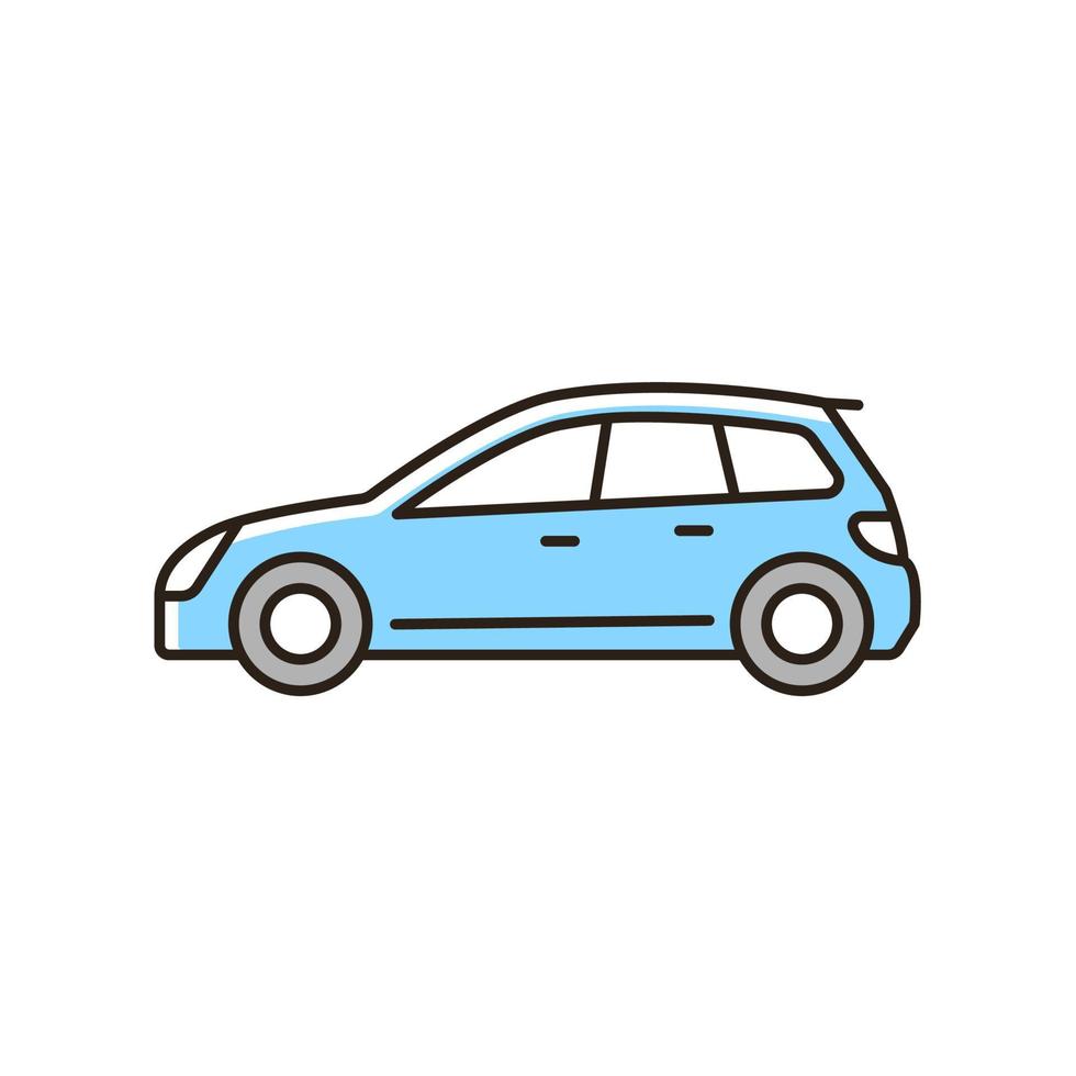 Hatchback RGB color icon. Cheap sports car. Auto with two-box design. Access to cargo area. Vehicle body configuration with hinged rear door. Isolated vector illustration. Simple filled line drawing